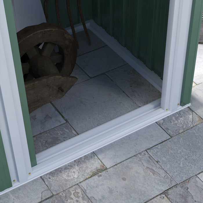 Casetta Porta Attrezzi con Tetto Inclinato e Porta Scorrevole 163x89x182 cm in Acciaio Zincato Verde
