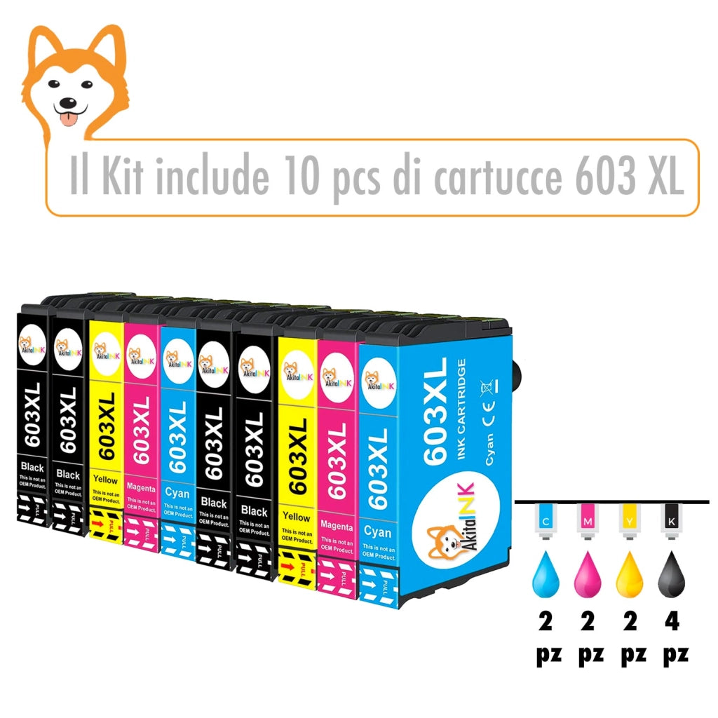 Akitaink 10 Cartucce Epson 603XL Nero Colore