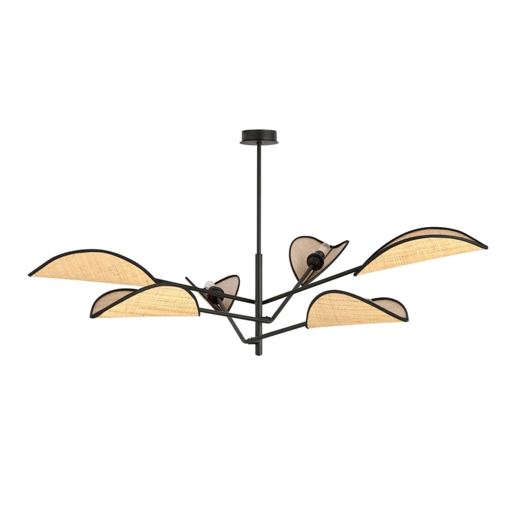 Lampada a sospensione Vene in acciaio nero e rattan