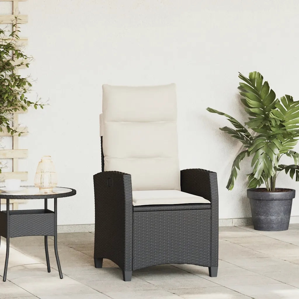 Sedia Reclinabile da Giardino | Sedie da Esterno con Tavolino Nera Polyrattan