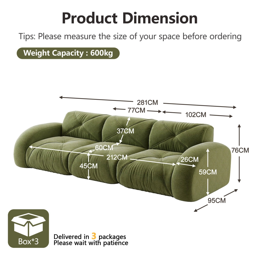 Divano modulare senza telaio in ciniglia; schiuma 32D; design antiscivolo; verde