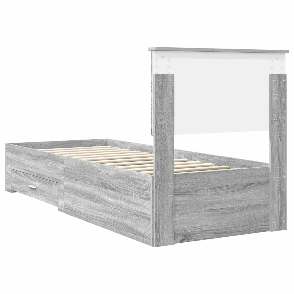 Letto singolo | Letto per adulti | Struttura del letto Grigio Sonoma e Argento 75 x 190 cm