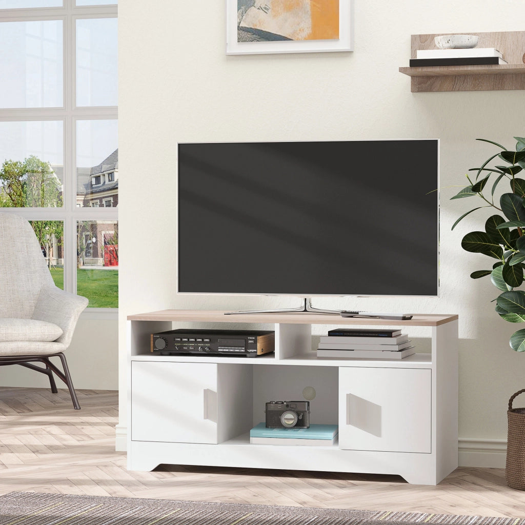 Mobile TV in legno con 2 ante e ripiani aperti ¨C Zephmum ¨C 105x40x52 cm effetto bianco