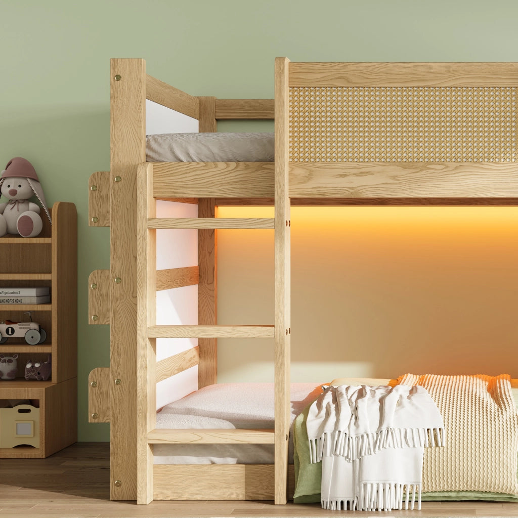 LETTO a soppalco 90x200 cm Legno Naturale/Bianco con scala a 3 gradini