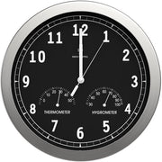 Cronografo a muro senza ticchettio, grande orologio da cucina, orologio a muro radiocomandato per bagno, ufficio, home office, soggiorno, silenzioso con indicazione di umidità e temperatura (30,5 cm, nero/argento)