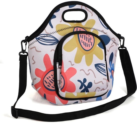 Borsa da pranzo per donne – Borsa da picnic isolata, con compartimenti, in neoprene – Borsa da pranzo con disegno di fiori e cinturino per spalla – Borsa da pranzo per ufficio, scuola, picnic, viaggi