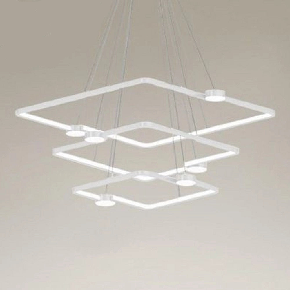 Trade Shop - Lampadario A Sospensione Led 112w 3 Quadrati Con Telecomando Design Moderno Bianco 71224 -