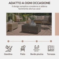 Tavolino da Giardino in Vetro Temperato 5mm Rettangolare Esterno Rattan 85 x 50 x 39 cm Marrone