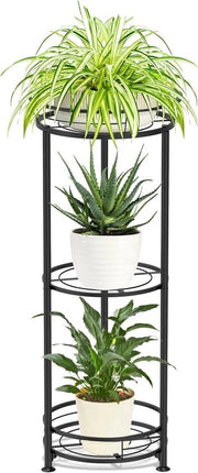 Stendardo per piante a tre livelli in metallo per interni, supporto per piante angolari, vaso per fiori per salotto, esterni, balcone, giardino, terrazzo, nero (verticale)