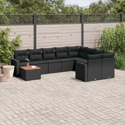 Set Divani da Giardino 10pz con Cuscini in Polyrattan Nero 3224284