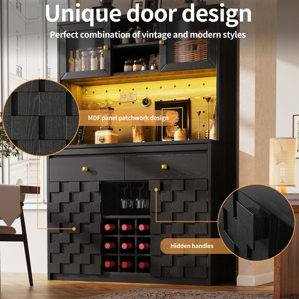 Colonna da cucina con 2 porte; LED RGB e USB - per cucina - in MDF e acrilico - 120×40×178 cm - nero