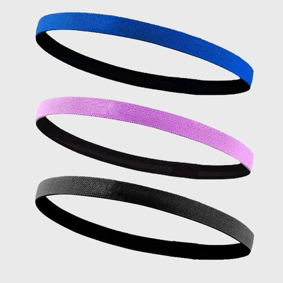 Sporthoofdband 3 in 1, bandanti per capelli per donne, bandanti antiscivolo per donne e uomini, per esercizi, yoga, calcio, jogging - Nero, Blu e Viola