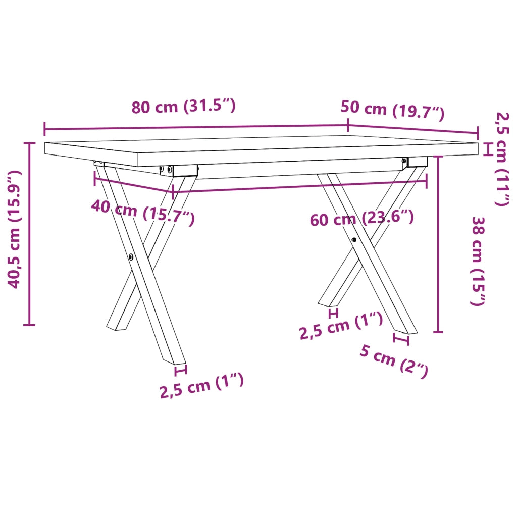 Tavolino Salotto Telaio a X 80x50x40,5 cm Legno Pino e Acciaio