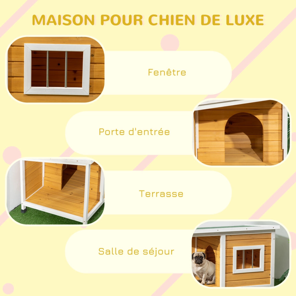 Casetta per cani in legno per esterno con tetto apribile e finestra ¨C zephmum ¨C 85.5x62x60 cm arancione