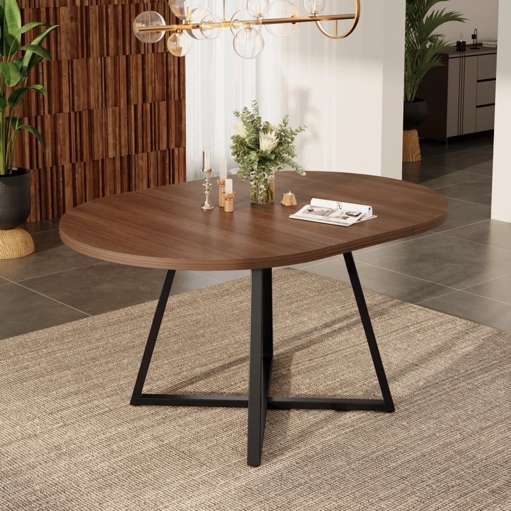 Tavolo allungabile 100/140x100 cm in MDF colore noce, piano spesso 3 cm, struttura in metallo, per 4-6 persone