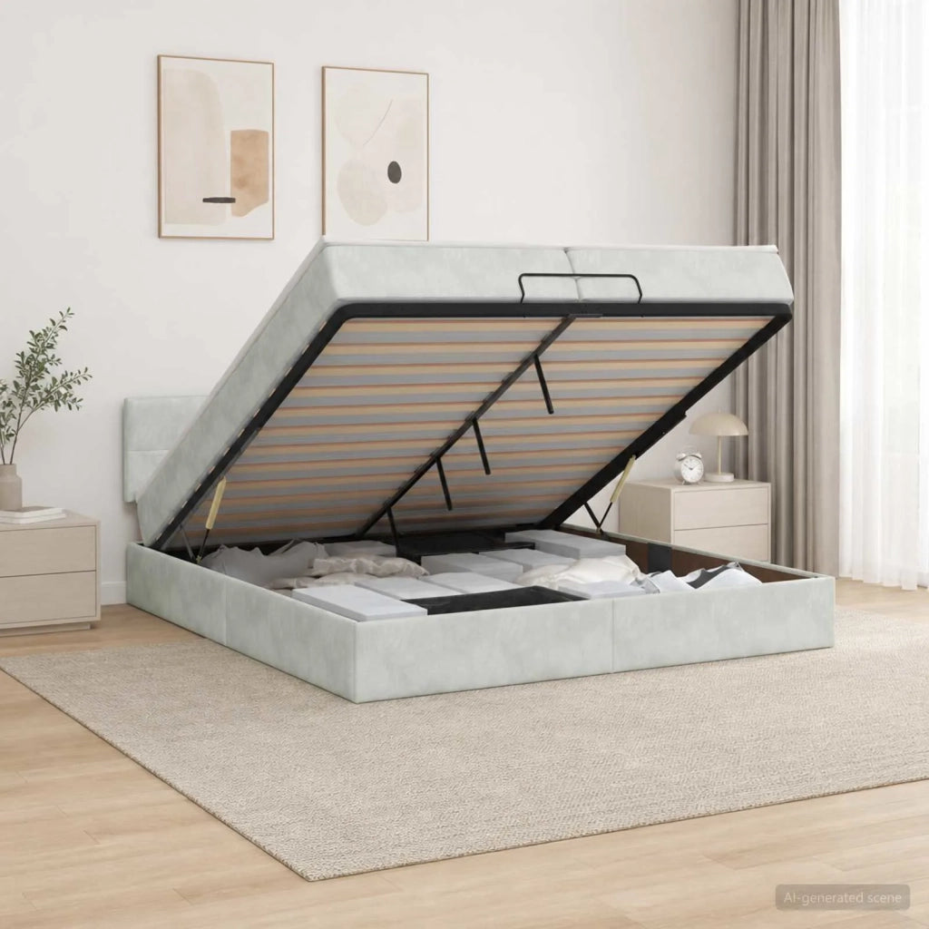 Letto ottomano con materasso Grigio Chiaro 200 x 200 cm Velluto 3456579