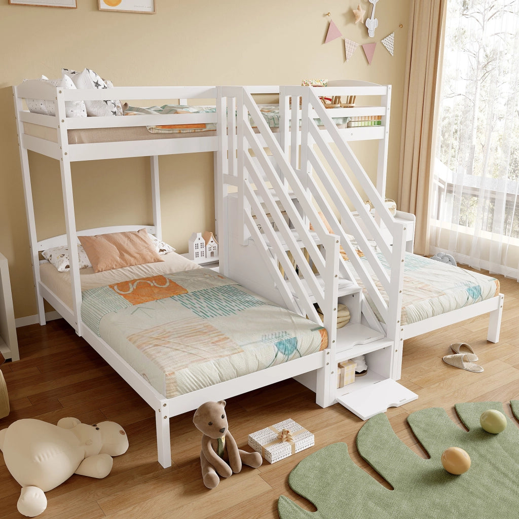 LETTO a castello 90x200 cm 3 posti legno di pino bianco