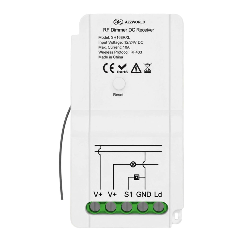 Ricevitore RF DC Led Dimmer Senza Fili 12V 24V 10A Ingresso Radio Frequenza e Pulsante NO