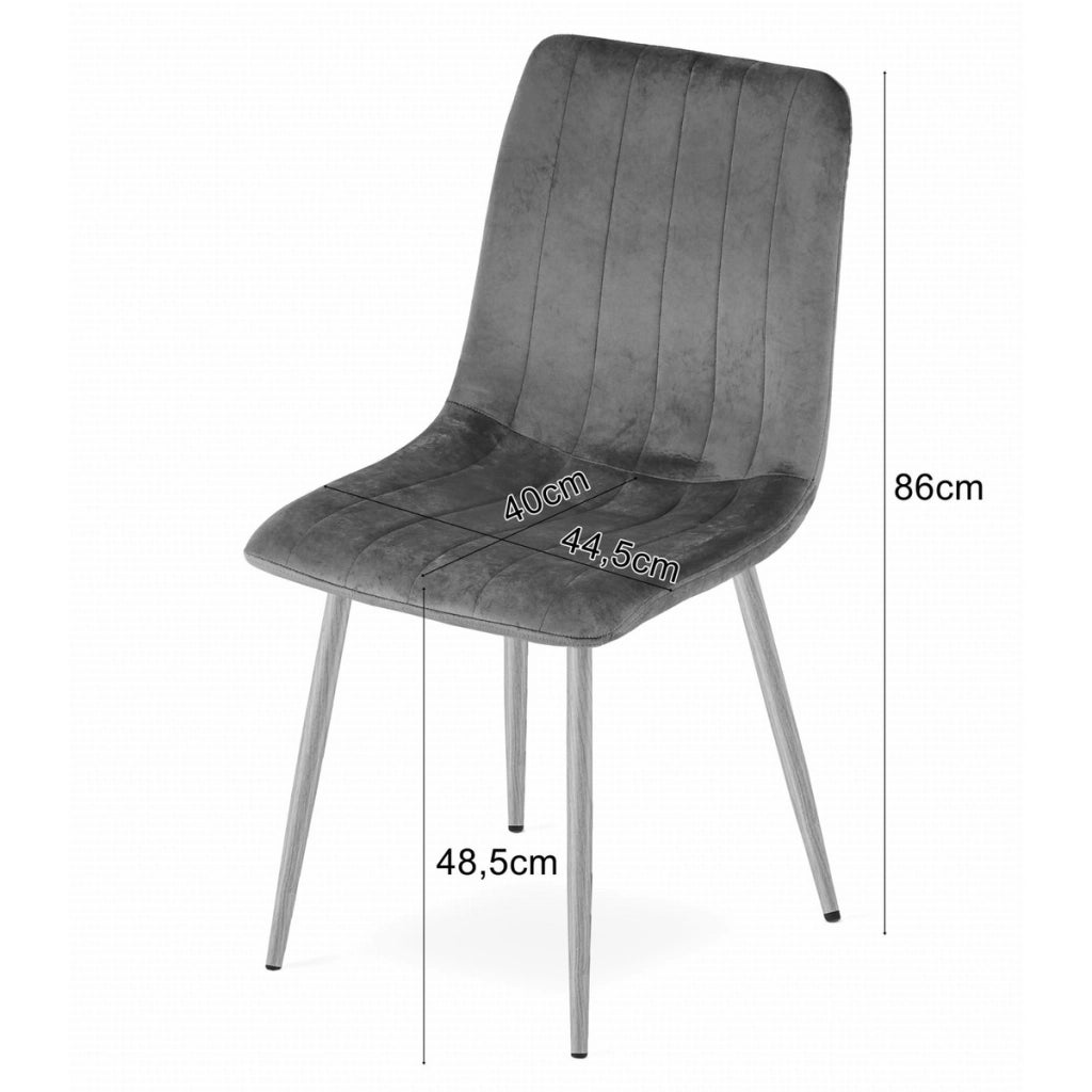 Set di 4 Sedie Lava in Velluto Grigio Scuro con Gambe Effetto Legno