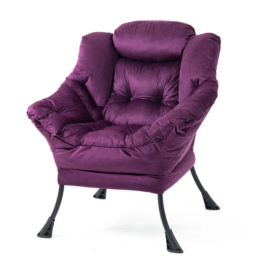 Poltrona relax viola imbottita con struttura in metallo