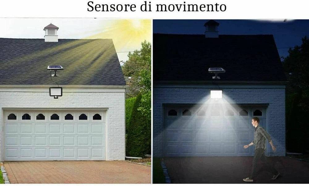2X FARO FARETTO LED ESTERNO 30W A ENERGIA SOLARE LUCE GIARDINO SENSORE MOVIMENTO