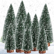Set di decorazioni natalizie mini - 9 pezzi di spine verdi con effetto neve | 10/15/20 cm | Con piede in legno | Decorazioni natalizie DIY