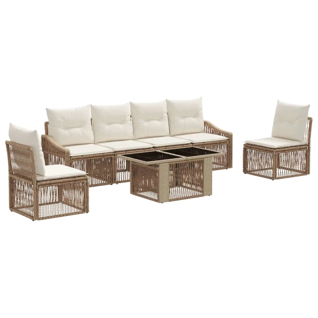 Set Divano da Giardino 7 pz Beige e Bianco Crema polyrattan 3437232