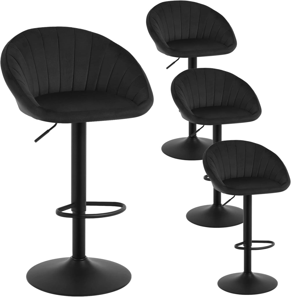 Sgabelli da Cucina Set di 4, Sgabelli da Bar Girevoli Altezza Regolabile con Schienale e Poggiapiedi, Sgabelli da Banco per Cucina, Velluto, BH428sz-4