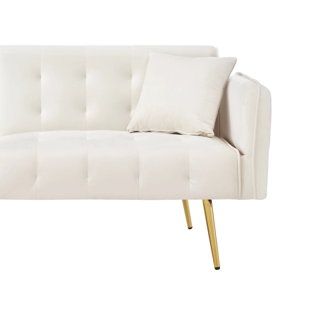 Divano letto 2 posti ULEVR 178x82x70 cm con schienale e braccioli regolabili, velluto bianco antico