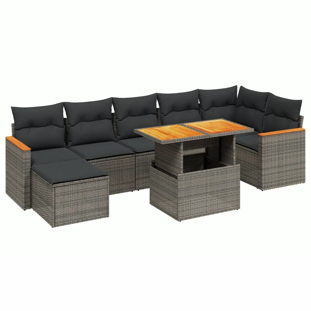 Set Divano da Giardino 8 pz con Cuscini Grigio in Polyrattan 3273188
