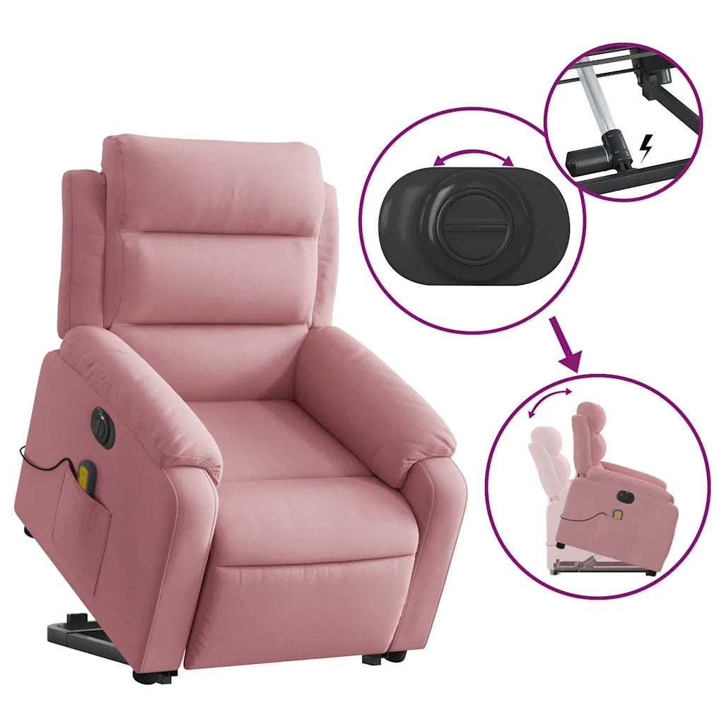 Poltrona Alzapersona Massaggi Elettrica Reclinante Rosa Velluto 3205129