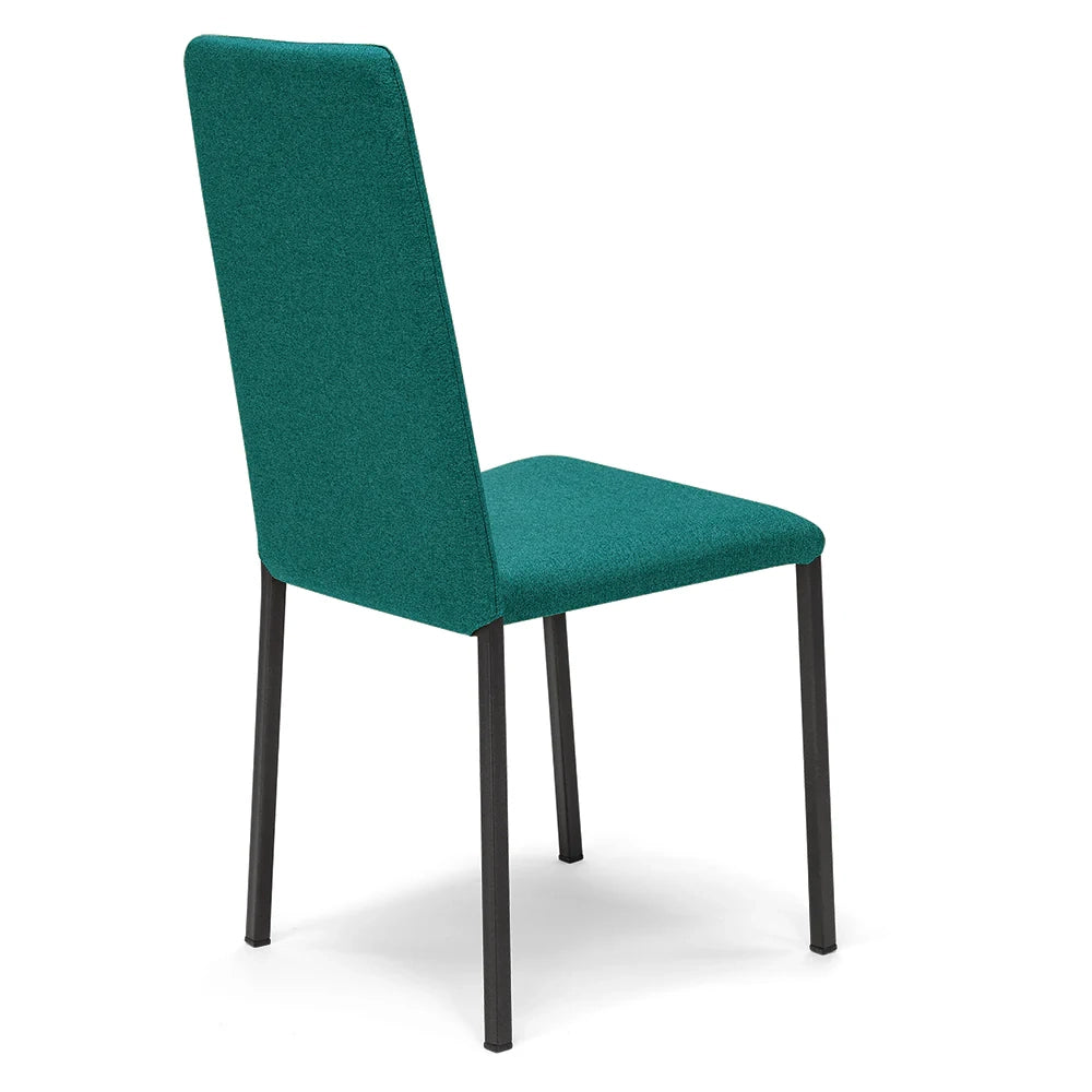 Set 6 sedie imbottita modello BETTY STYLE per interni, design moderno, gambe quadre in metallo, schienale e seduta rivestiti con tessuto morbido al tatto Petrolio