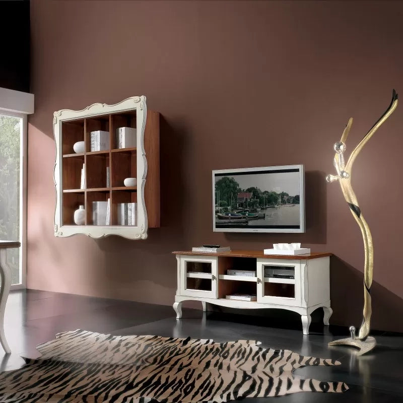 Parete attrezzata porta tv legno shabby bianco consumato