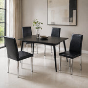 Set da 4 Sedie da Pranzo Moderne in PU Nero con Gambe in Metallo Argento