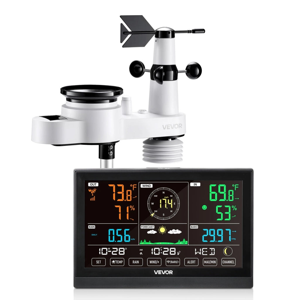 Stazione meteorologica wireless per casa e giardino YT60310, display VA da 190,5 mm, sensore solare 5 in 1 IPX6, raggio 150 m
