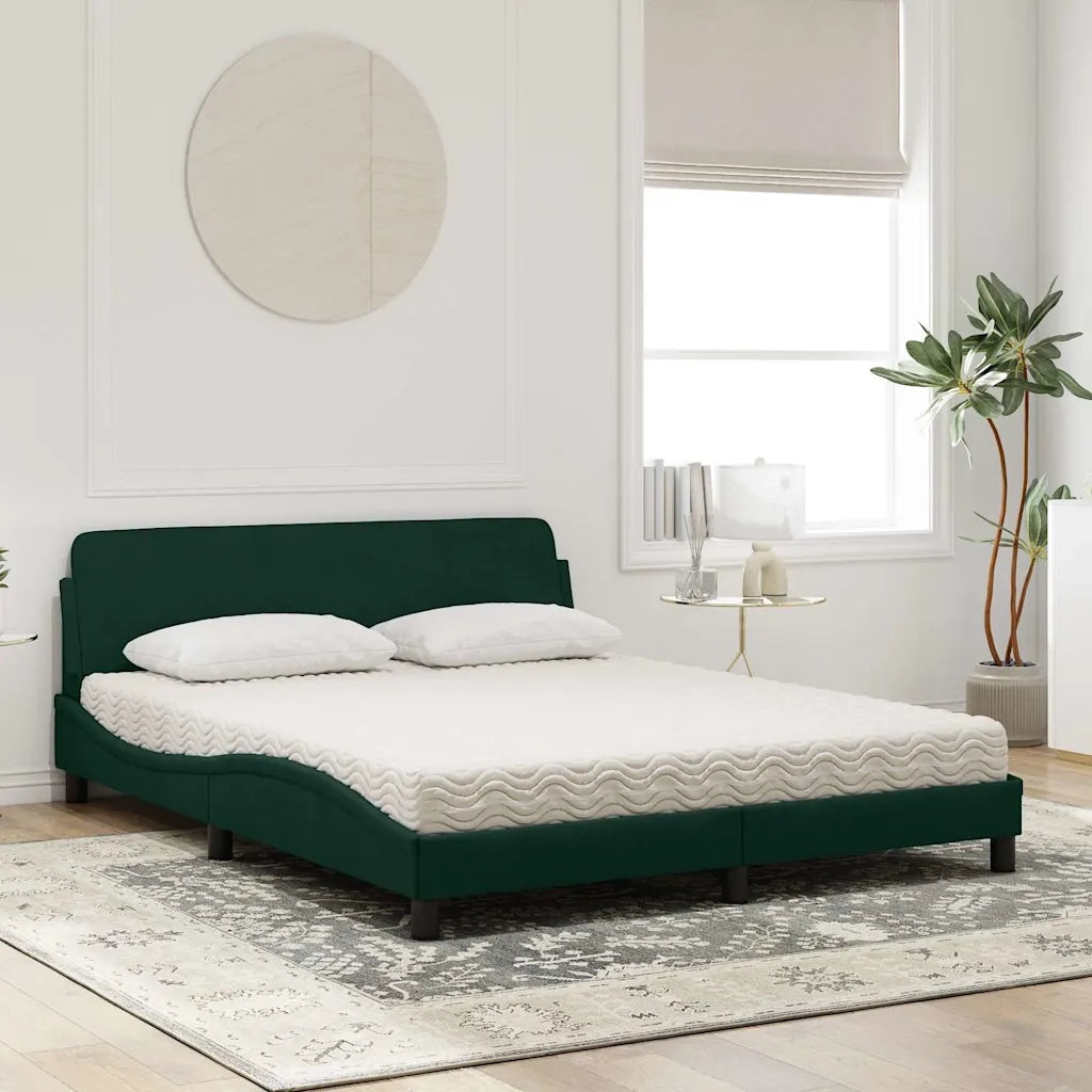 Letto con Materasso Dover Verde Scuro 160x200 cm in Velluto 3208434