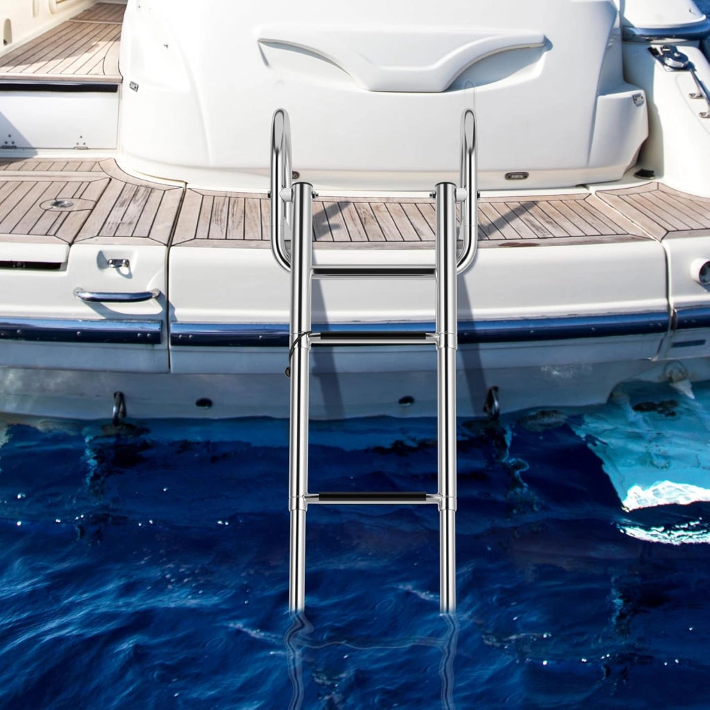 Scaletta da piscina pieghevole, 4 gradini, in acciaio inox, telescopica, con corrimano e gradini antiscivolo, scala in acciaio inox fino a 227 kg, portata posteriore