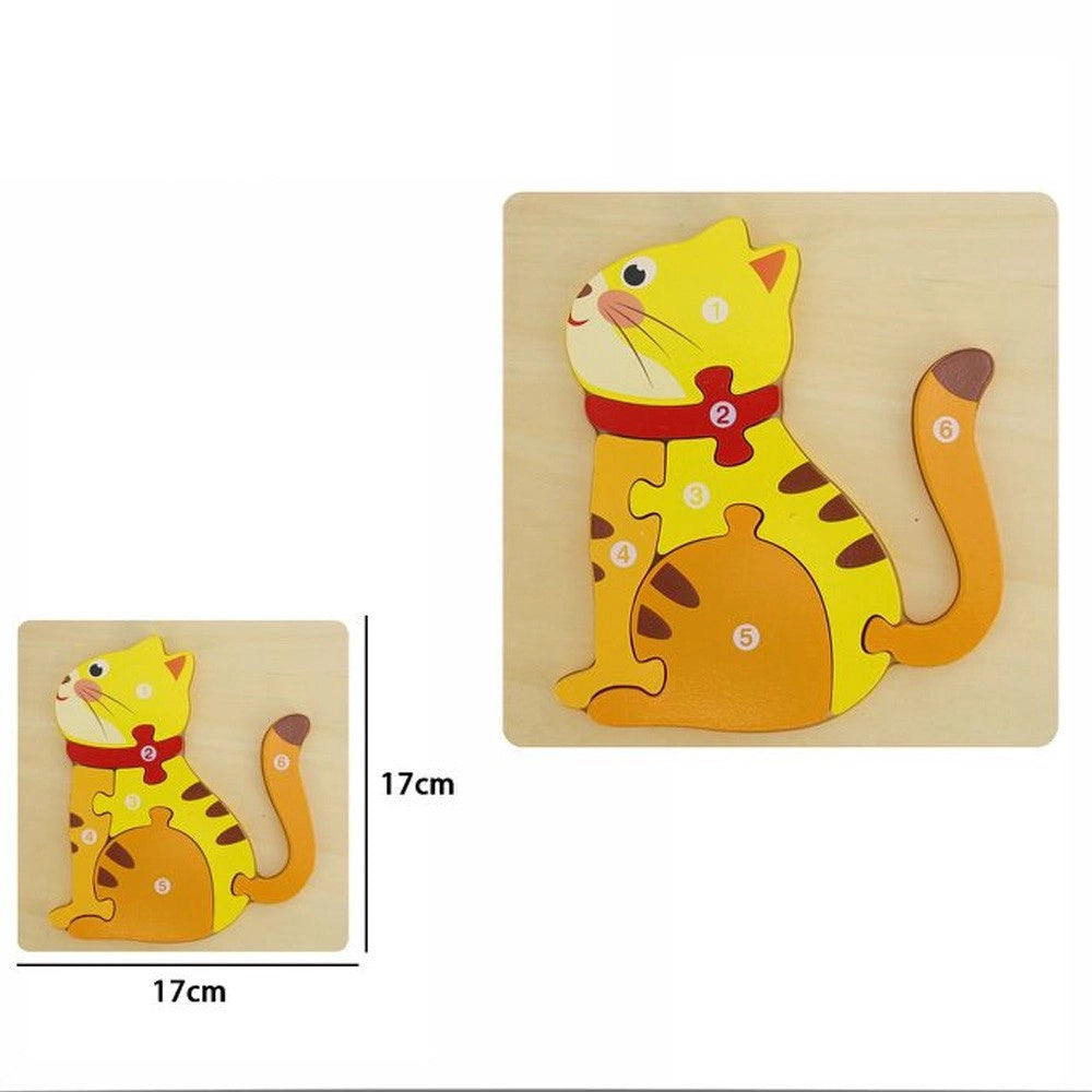 Trade Shop - Puzzle 3d Blocchi Legno Forma Gattino Educativo Colorato Gioco Bambini Animali -