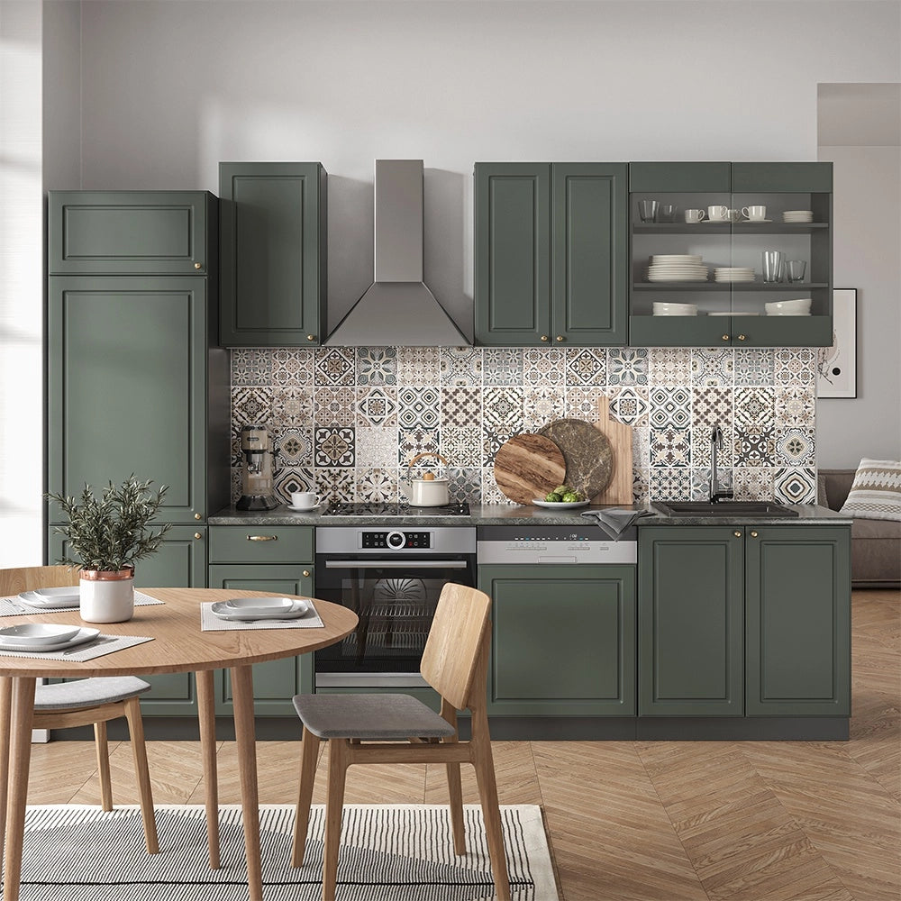 Cucina componibile Fame-Line Verde-oro rustico/Antracite 300 cm, PL Marmo Vicco