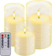 Candele a LED con Fiamma Vibrante Controllo a Distanza - 3 Pezzi - Fiamma Flickerante - Candela Falsa - Catena di Luce Integrata - Bianca - per Matrimonio Natale Casa