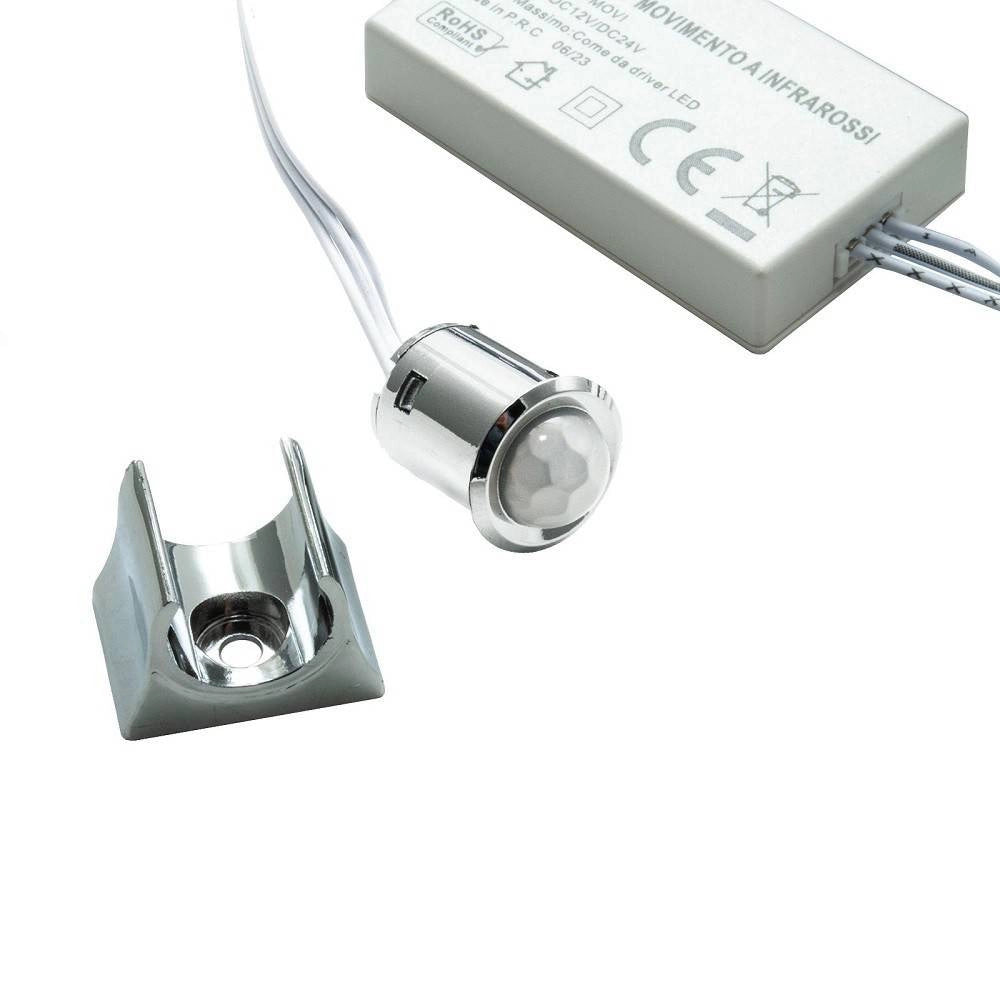 Trade Shop - Kit Mini Interruttore Sensore Movimento Infrarossi 12v 24v Pir 100w Strisce Luci Led -