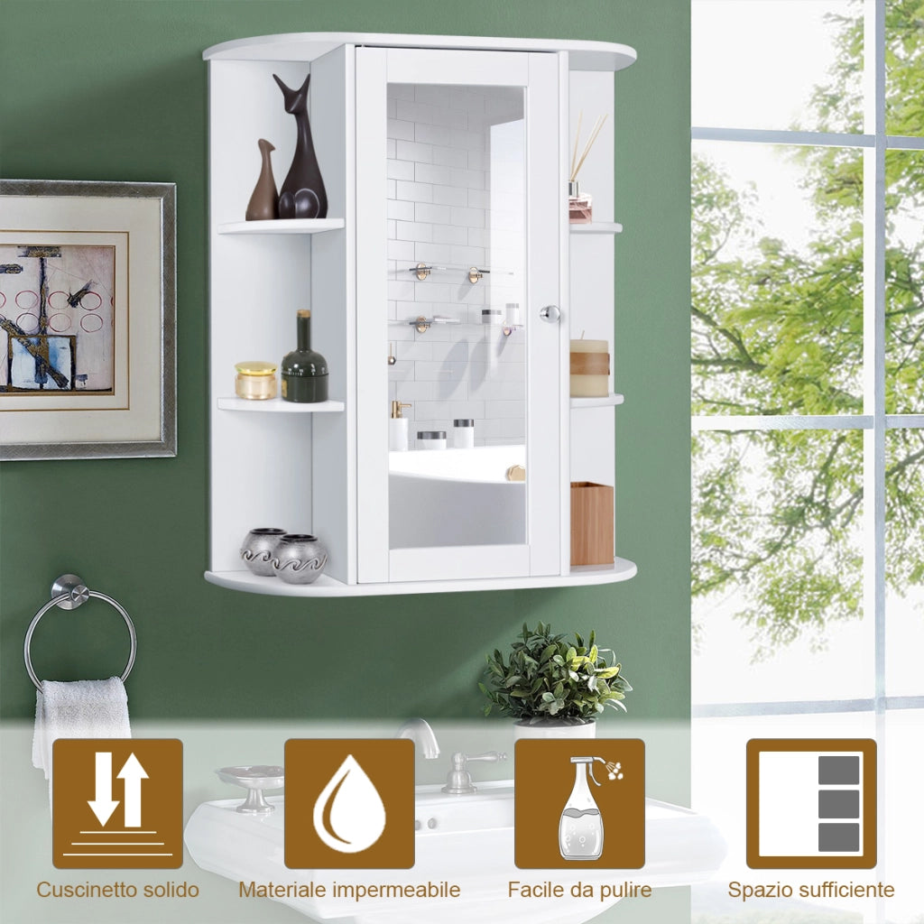 Armadietto al muro con specchio e varie mensole per bagno-Mobiletto da bagno-Armadietto dei medicinali moderno Bianco