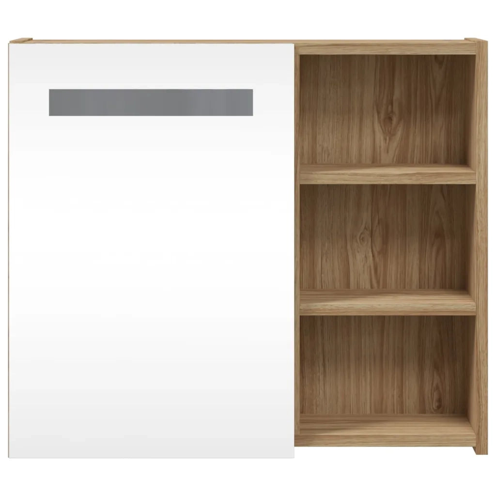 Armadietto Bagno | Armadio da bagno con Specchio e LED Rovere 60x13x52 cm