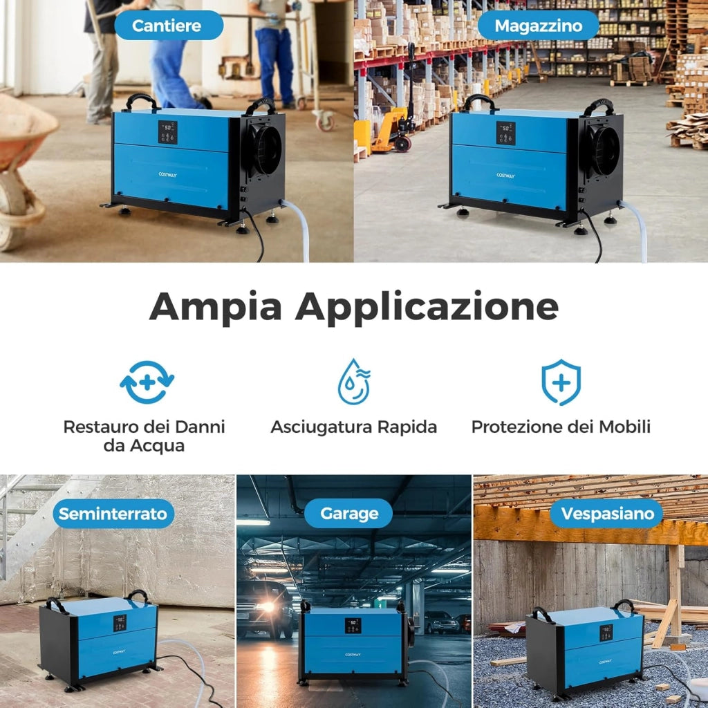58,5/73,5 L Deumidificatore Commerciale, Deumidificatore Industriale con 3 Modalità e Timer 24H, Sbrinamento Automatico per Cantina Magazzino (73,5 L/giorno Blu)