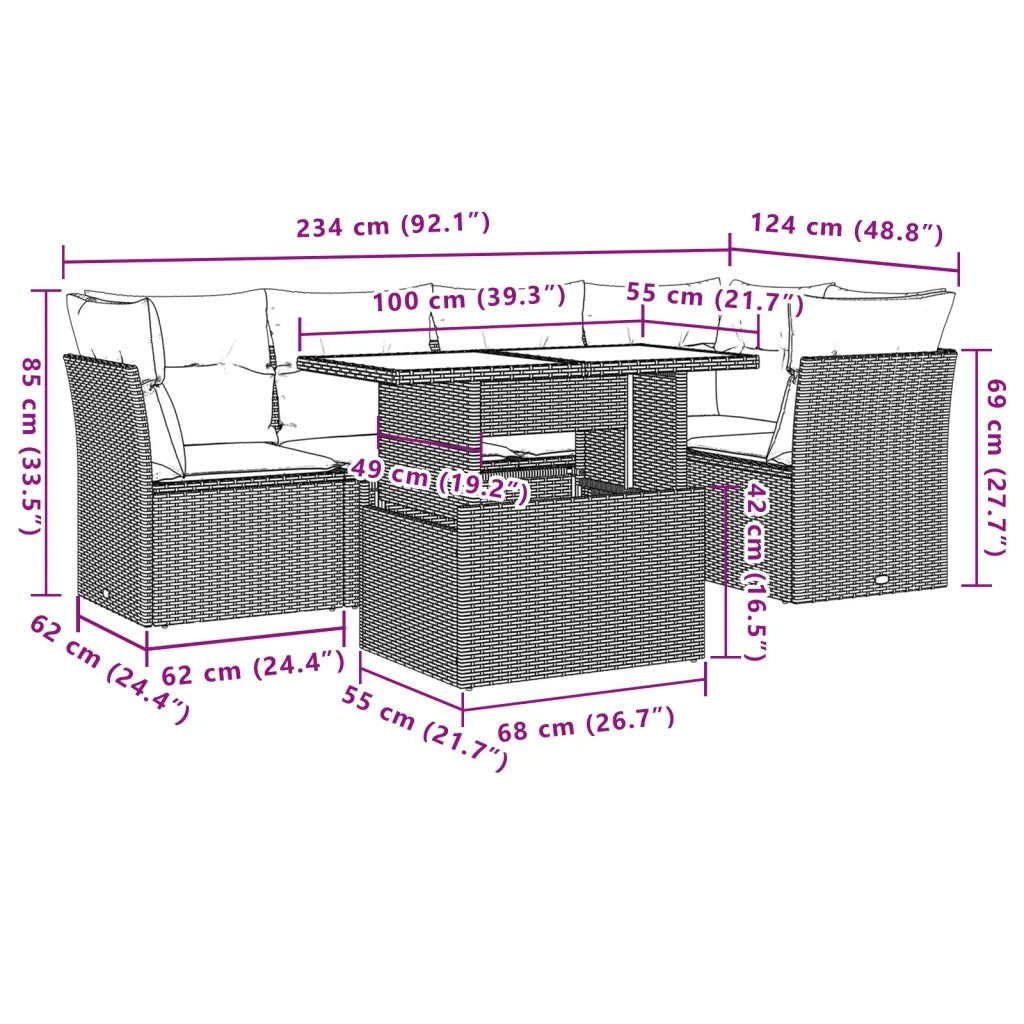 Set Divano da Giardino 6 pz con Cuscini Beige in Polyrattan 3266568