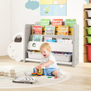 Mobile Portagiochi e Libreria per Bambini a Forma di Auto con 2 Scatole e 3 Ripiani Facile da Montare Altezza 63,5 cm