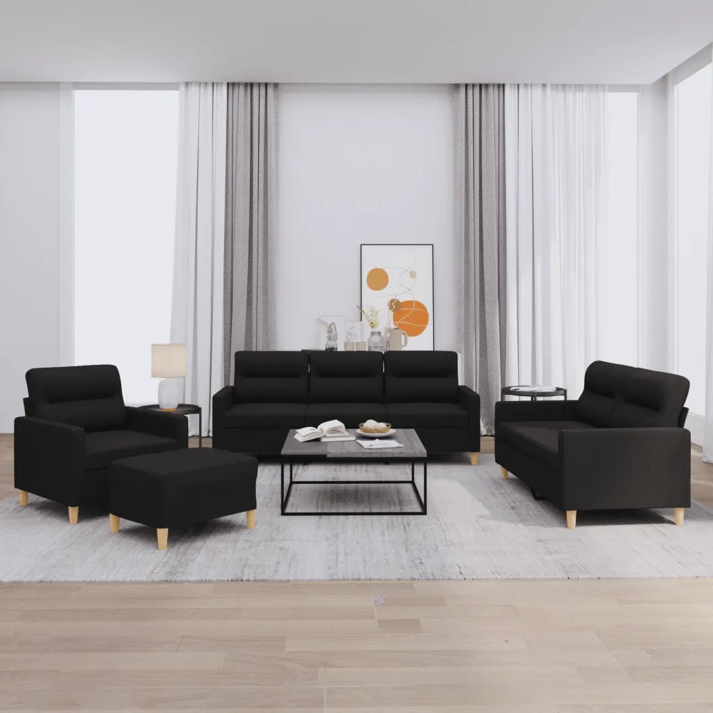 Set di Divani 4 pz con Cuscini Nero in Tessuto 3201548
