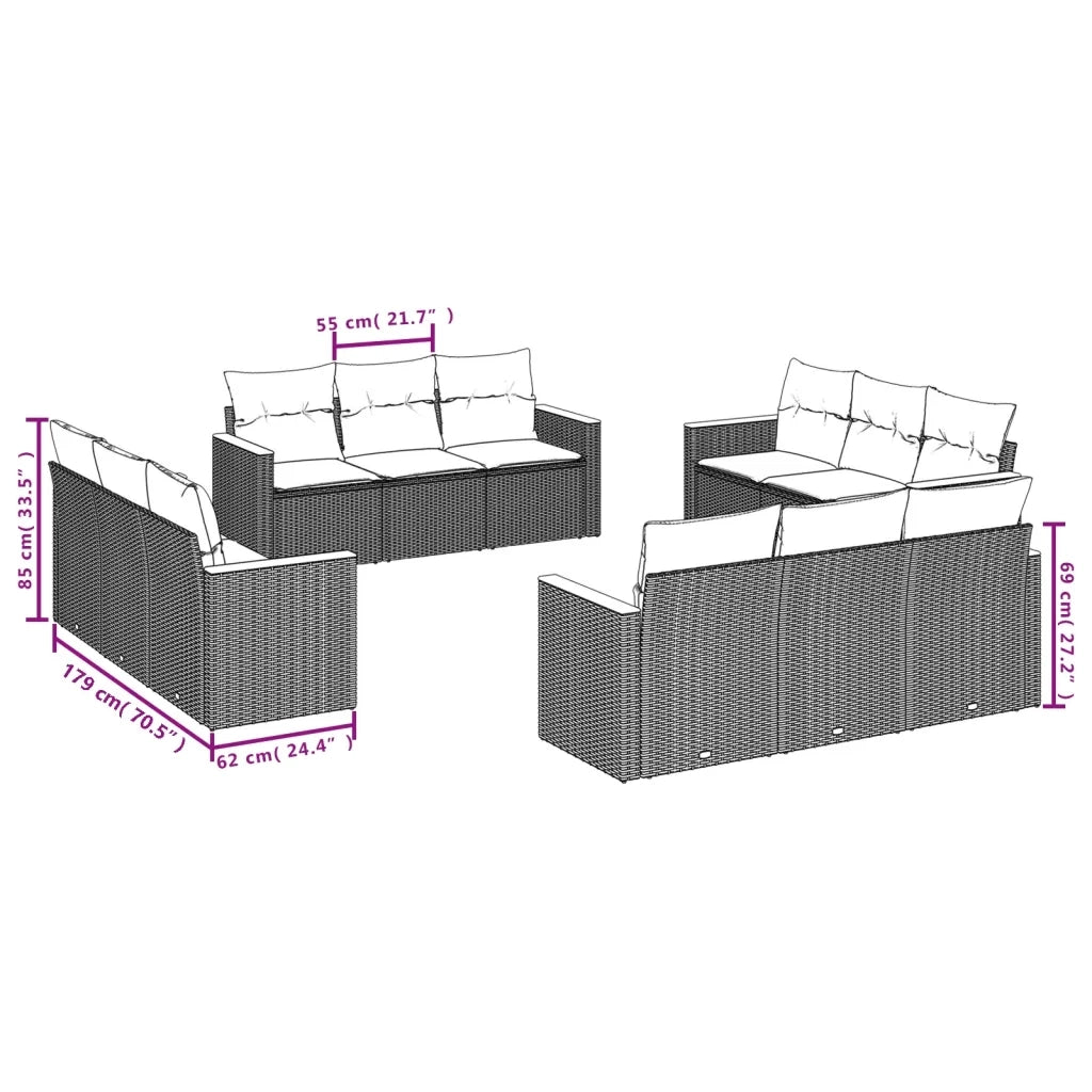 Set Divani da Giardino 12 pz con Cuscini Beige in Polyrattan 3258236