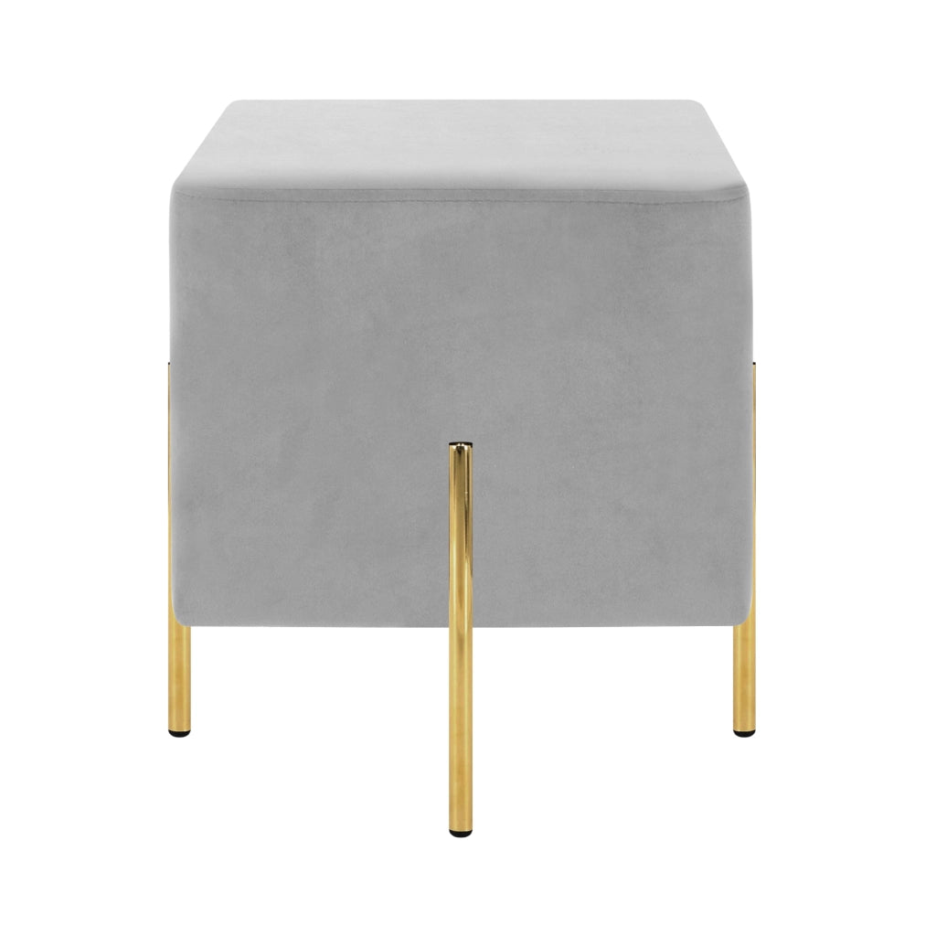 Pouf Poggiapiedi In Velluto Con Gambe Dorate Elegante Imbottito Sgabello Per Toeletta Mobile Trucco Ottomano Ingresso Tavolino Camera Da Letto Soggiorno Salotto Quadrato - Grigiochiaro