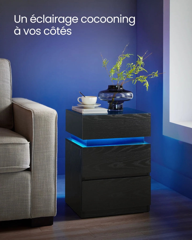 Comodino con striscia LED multicolore regolabile 3 cassetti tavolino in stile moderno 335 x 40 x 55 cm nero 12_0007598